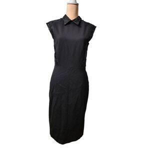 Eva Franco Knit Lace Trim Midi Dress in Black